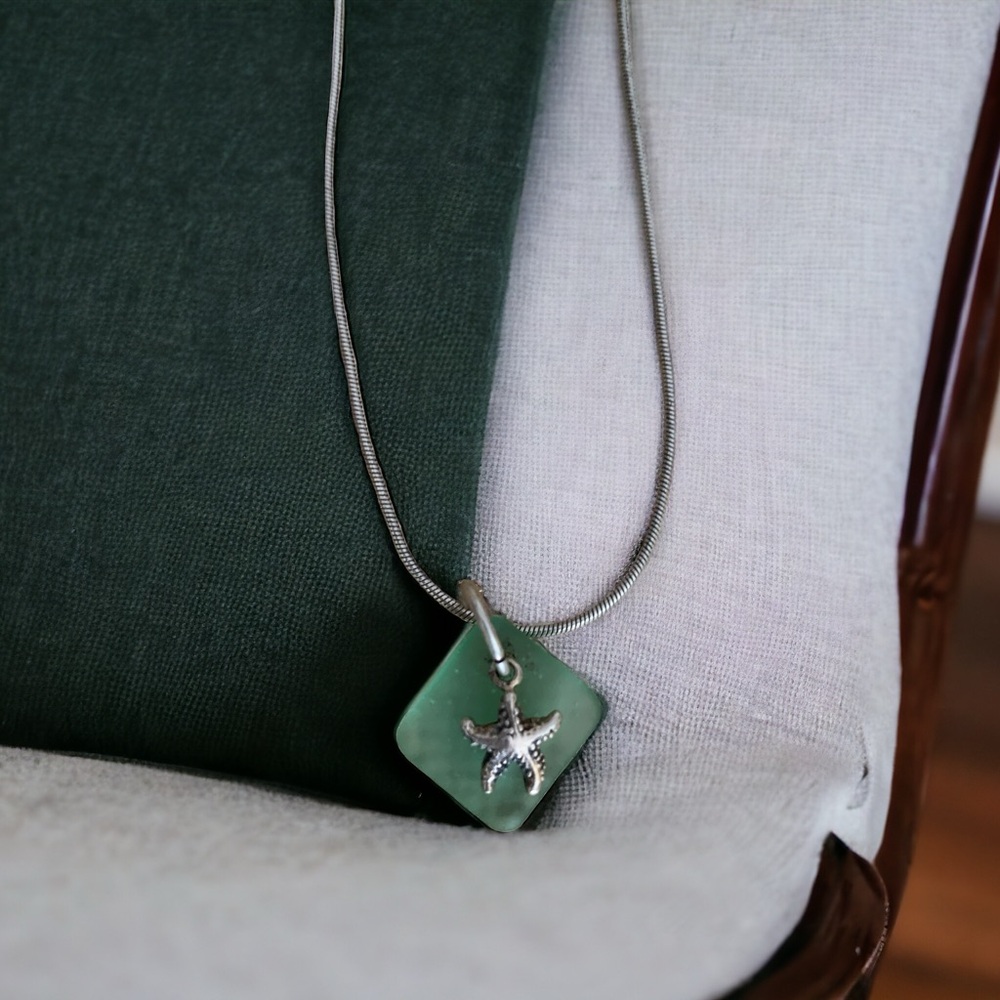 Sterling starfish and sea glass pendant